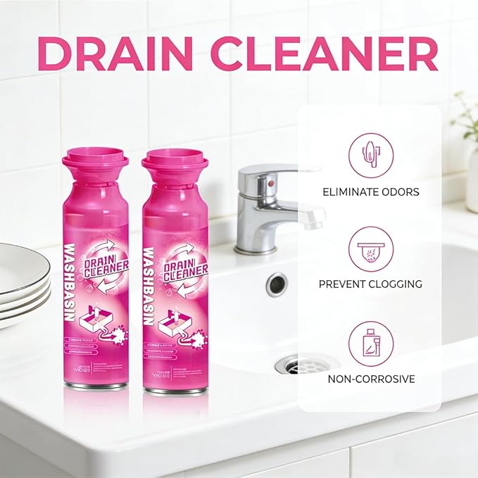 Foaming Drain Cleaner (2 Pack), Sink Clog Remover and Deodorizer for Bathroom & Kitchen, Pipe Deep Cleaning Foam for Bathtub, Shower, Washbasin, Dissolves Hair, Grease & Soap Scum to Fix Slow Drains
