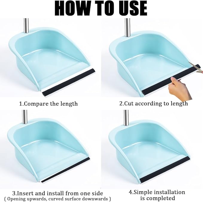 CRASPIRE 4Pcs Dustpan Rubber Edge Strips Adhesive Replacement Lip Black Broom Plastic Small Dustpan Repair Inlet Refill Pressing Garbage Silicone Repair Strip for Home Accessories(25.8cm)