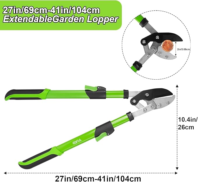 27-41" Telescopic Loppers for Tree Trimming, Heavy Duty Tree Cutter with Extendable Handle, Branch Trimmer for Garden, Farm Cutter up to 2-Inch Diameter, Low-Friction Sharp Steel Blade