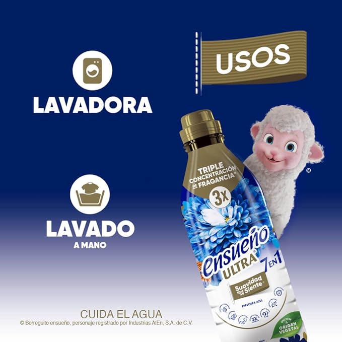 ENSUEÑO Ultra 7-in-1 Fabric Softener, Frescura Azul, Triple Fragrance Concentration, 740ml, 3 Pack