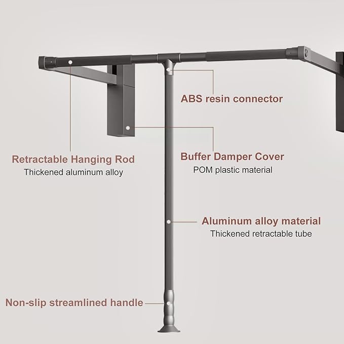 Pull Down Closet Rod for Hanging Clothes, Retractable Wardrobe Hanger for Cabinet Inside Width 26"~35", Aluminium alloy Tubing with Plastic Housing, 44 lb Weight Rating