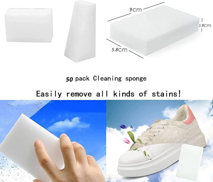 SmilePowo 50 Pack Magic Cleaning Sponges Eraser,Multi-Functional Premium Melamine Sponge Foam Cleaning Pads,Dish,Household Cleaning Scrub Sponge for Kitchen,Furniture,Bathroom