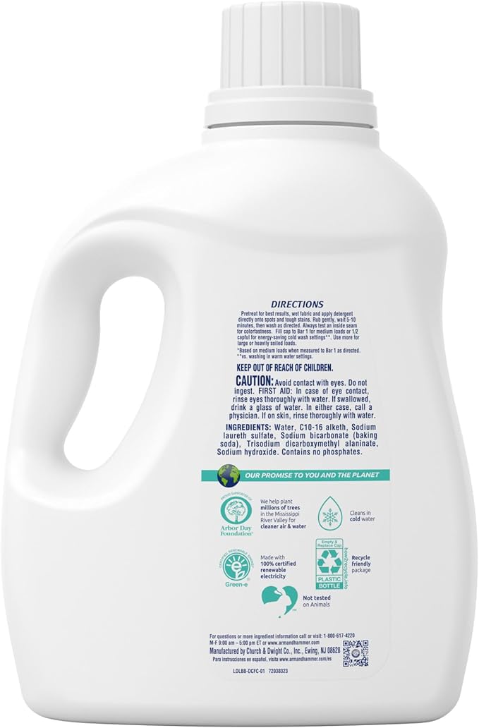 ARM & HAMMER Deep Clean Free & Clear Liquid Laundry Detergent, Free of Dyes, Perfumes and Phosphates, Suitable for Sensitive Skin, Dermatologist Tested, 102 Fl Oz, 68 Loads, (Pack of 2)