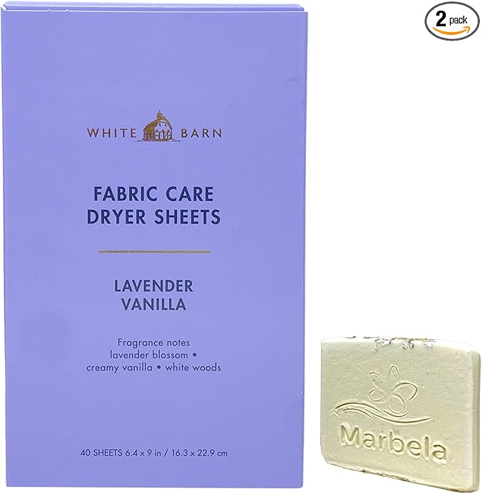 Bath & Body Works Lavender Vanilla Fabric Care Dryer Sheets - Box of 40 sheets - with a Natural Oats Sample Soap