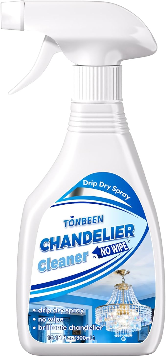 Chandelier Cleaner Drip Dry Spray, No Wipe Formula for Crystal Chandeliers, Streak-Free Spray-On Cleaner for Glass & Decorative Lighting Fixtures, Surface-Friendly on Crystal, 10.14 oz