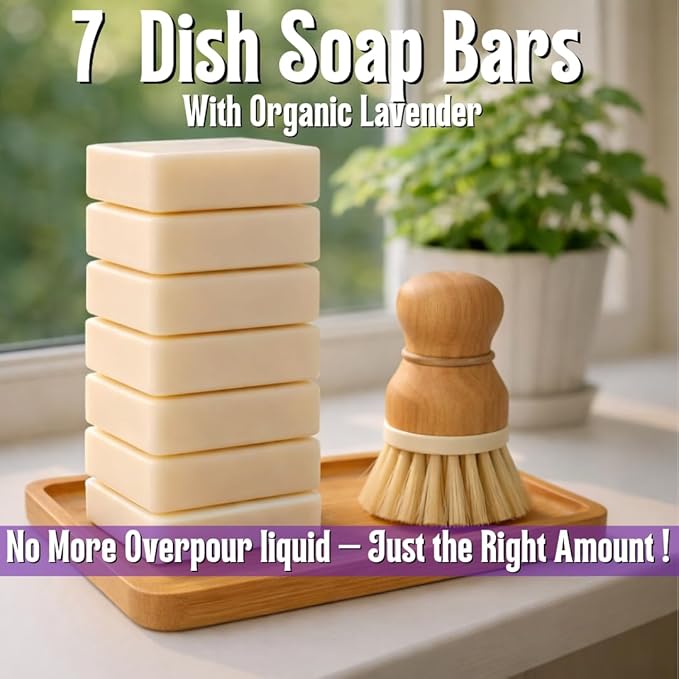 KELEBS 7 Dish Soap Bars | Lavender Essential Oil Formula | Natural & Organic Ingredients | Gentle on Hands | For Plant-Based Kitchens & Light Dishwashing | Biodegradable | No Overpour | Value Pack