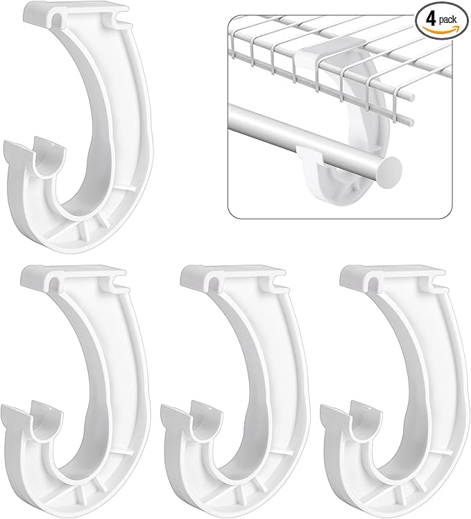 moonoom 4Pcs Hanging Closet Rod Support,3/4 Closet Shelf Rod Holder,Sturdy J-Shaped Closet Brackets for Hanging Clothes,Cabinets Storage and Curtain