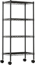 DUMOS 4 Tier Metal Shelving, Heavy Duty Shelves Wire Shelving Unit with Removable Wheel Casters, Shelves Organizer for Bathroom Garage Living Room Kitchen Pantry Laundry Black