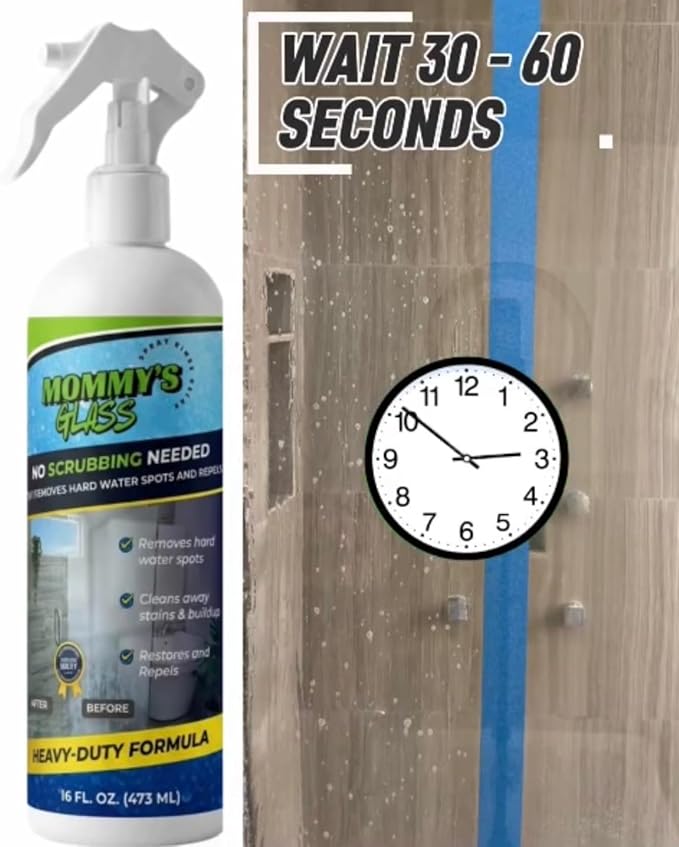 Mommy's Glass 2 in 1 Hard Water Spot Remover and Repellent Spray, Heavy-Duty Formula, No Scrubbing Needed, 16 fl oz