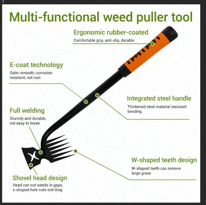 Weed Puller Tool-3-Piece Weed Pulling Tools, Manganese Steel 6-Teeth Multi-Purpose Gardening Manual Weeding Tools for Yard and Garden（HT3077G）