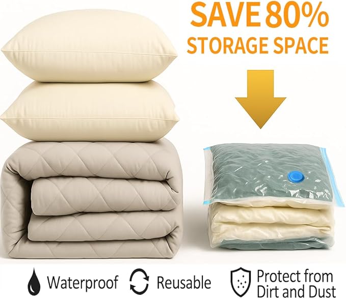 Vacuum Storage Bags with Electric Pump and Hand Pump,8 Pack Vacuum Seal Bags for Clothing,Space Saver Bags for Travel and Home(Jumbo 80 * 100)