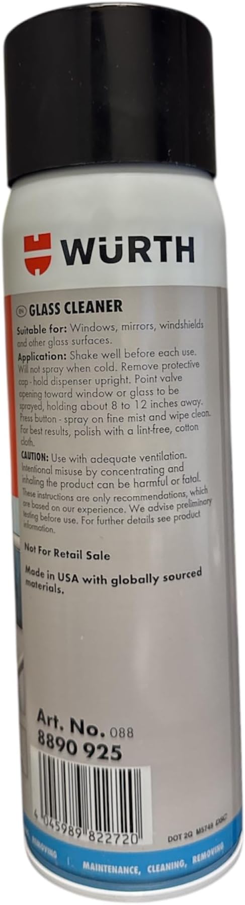 AquaNation Listing For Wurth Glass Cleaner 19oz – Ammonia-Free Streak-Free Foam Spray for Tinted Windows, Mirrors, Windshields, Chrome & More – Fresh Scent, Safe Formula – Pack of 2