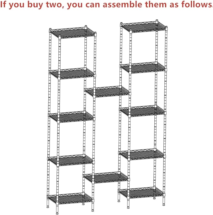REGILLER 6 Wire Shelving Steel Storage Rack Adjustable Unit Shelves for Laundry Bathroom Kitchen Pantry Closet(Black,11.7" D x 16.8" W x 63" H)
