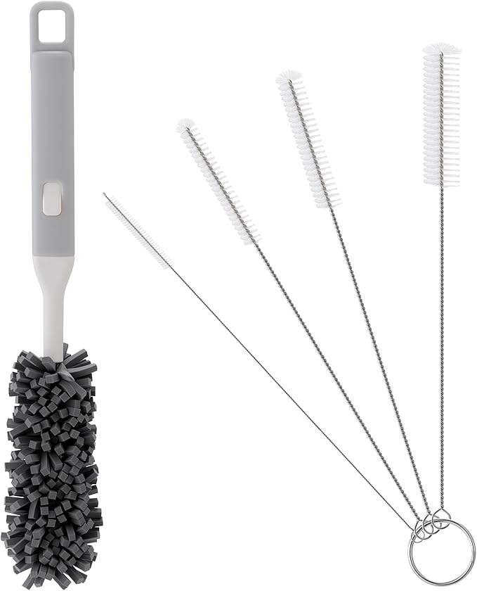 Five-Piece Bottle Brush Cleaning Set Includes 4 Straw Cleaning Brushes and 1 Cup Brush with Detachable Long Handle. Suitable for Cleaning Straws, Glasses, and Water Cups.