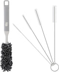 Five-Piece Bottle Brush Cleaning Set Includes 4 Straw Cleaning Brushes and 1 Cup Brush with Detachable Long Handle. Suitable for Cleaning Straws, Glasses, and Water Cups.