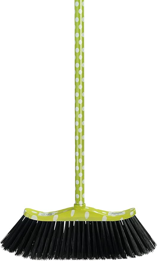 Superio Polka Dot Printed Broom, 2-Pack, Premium Black Plastic Bristles, Heavy-Duty Household & Outdoors, Easy Swiping, Multi-Surface, USA Wooden Handle, 12 Inch Sweeping Head