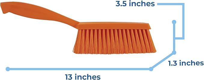 Vikan 45877 Bench Cleaning Brush, Polypropylene/Polyester Soft Bristle Dustpan Brush & Sweeper With Handle, 14-Inch, Orange