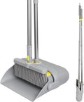 Upgrade Broom and Dustpan Set 180° Rotatable Head with 61" Extra Long Adjustable Handle Self-Cleaning Dustpan Teeth&Zero Gap Indoor Outdoor Sweeping for Home Kitchen Office Pet Hair-Gray&Yellow