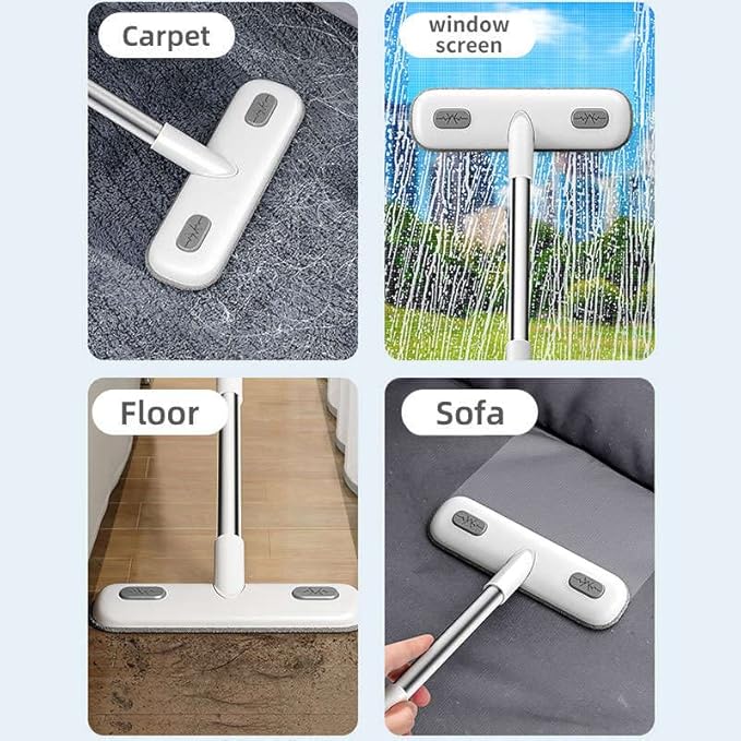 Window Screen Cleaner | 2 in 1 Multifunctional Screen Brush & Floor Cleaner | Extra Long Handle | 4 Foot Handle | Portable Household Squeegee | Includes Cleaning Wipes, White/Gray