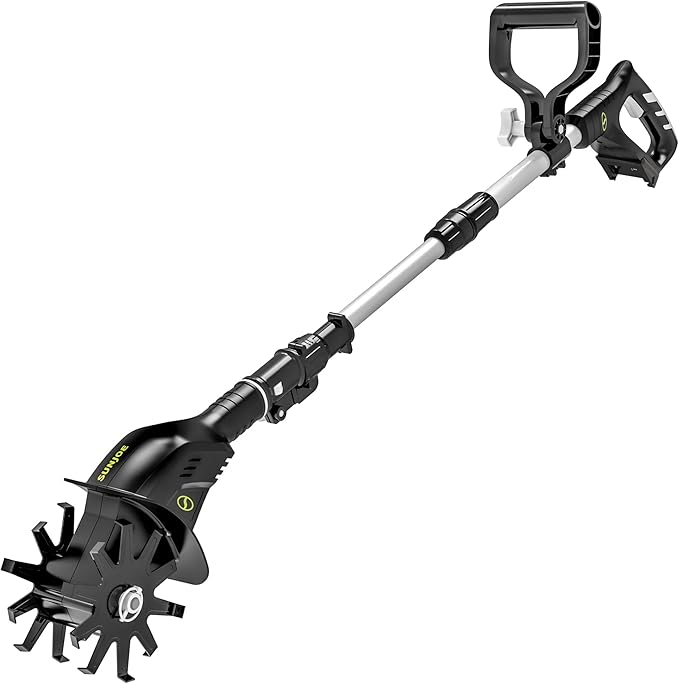 Sun Joe Cordless Garden Tiller & Cultivator with Telescopic Pole, Auxiliary Handle & 6-Inch Steel Blades, 24V, Tool Only - Heavy-Duty Tilling Machine for Lawn, Yard, and Gardening Care, 24V-TLR-CT
