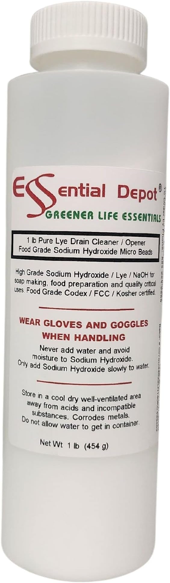 Essential Depot 9 lbs Food Grade Sodium Hydroxide Lye Evenly-Sized Micro Pels (Beads or Particles) - 9 x 1 lb Bottles - Lye Drain Cleaner
