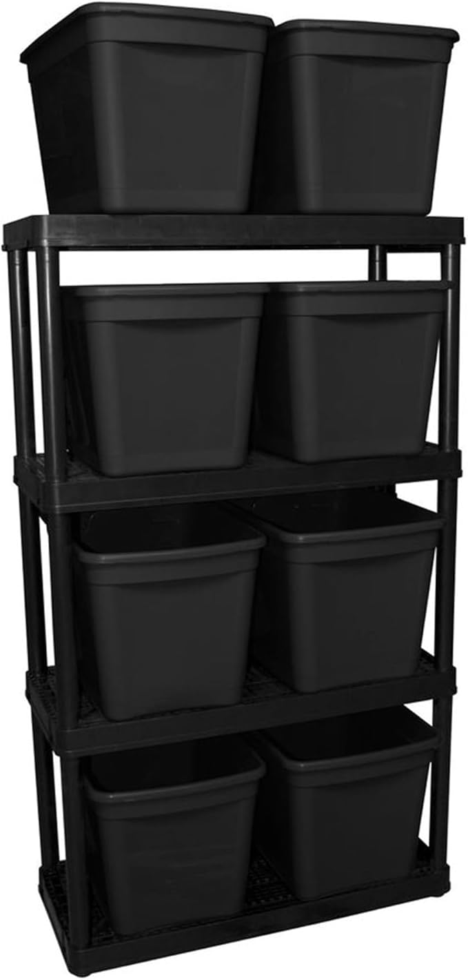 Gracious Living 4 Shelf Fixed Height Ventilated Medium Duty Storage Unit 14 x 32 x 54.5" Organizer System for Home, Garage, Basement, & Laundry, Black