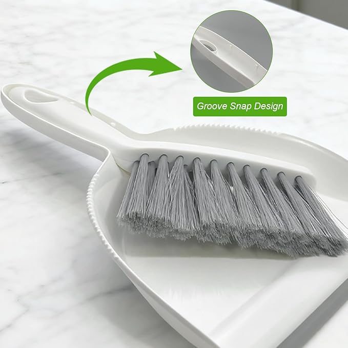 Mini Broom and Dustpan Set,Hand Broom with Dustpan Combo Nesting Snap-On Handheld Dust Pan and Brush Set, Small Broom and Dustpan Set for Kitchen, Desktop, Pet, Floor, Sofa, Grey White