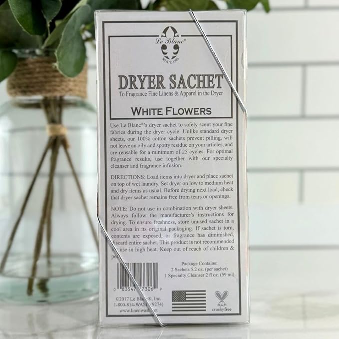 Le Blanc® White Flowers Double Pack Dryer Sachet - Luxury Scented Fabric Sachet for Your Dryer (1 Pack)