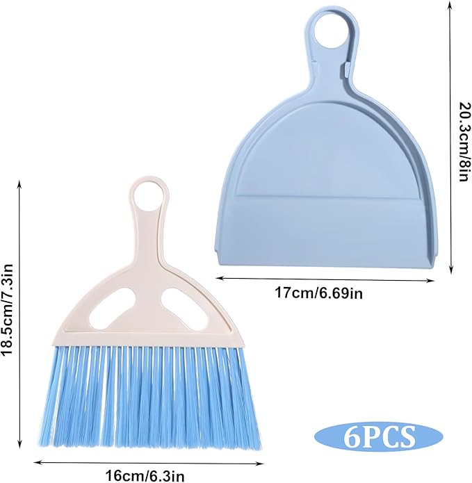 6 Pcs Small Dustpan and Brush Set Small Broom and Dustpan Set Whisk Broom and Dust Pan with Handle Nesting Cleaning Sweep Tool for Desk Car Table Keyboard Pet Nest Countertop