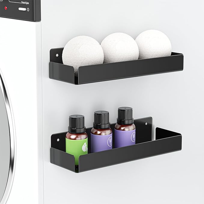 2PCS Dryer Ball Holder Wall Mounted, Dryer Balls Container Shelves for Laundry Room, Metal Self Adhesive Dryer Balls Dispenser for Laundry Accessories Organization and Storage, Black