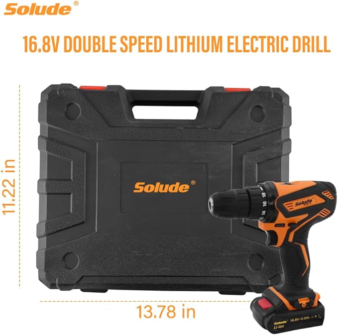 SOLUDE 16.8V Max Cordless Drill Driver Kit,Electric Power Drill Set with 2 Pack 3000mAh Li-ion Battery,3/8 Inch Keyless Chuck,Variable Speed,18+1 Position and 55pcs Drill/Driver Bits