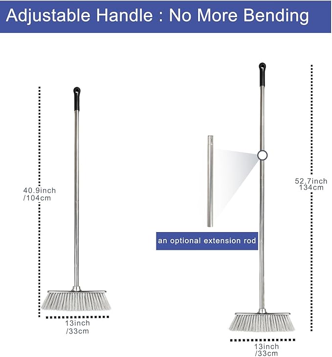 Indoor Soft Bristles Angle Sweeping Broom with Long Handle for Kitchen Hardwood Floor Cleaning (Broom)