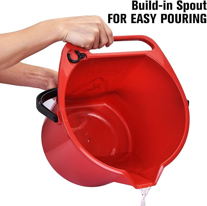 Matthew Cleaning 4.2 Gallon Mop Bucket, Heavy Duty Plastic Cleaning Bucket with Built-in Pour Spout, Mop Holder and Comfort Grip Handle, House and Commercial Cleaning Supplies, 2 Pack Red