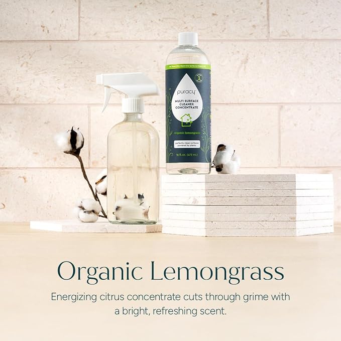 Puracy Multi-Surface Cleaner Concentrate - Plant-Powered All Purpose Cleaner - Surface Cleaner Solution As Seen on TikTok (Organic Lemongrass, 16 fl oz, 1 Pack)