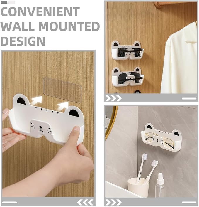 NUOBESTY Wall-Mounted Cat-Shaped Sunglass Organizer, Plastic Eyewear Storage Holder for Household Glasses, Portable White Glasses Case for Entryway and Bedroom Use,