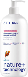 ATTITUDE Dish Soap, EWG Verified, Plant-Based & Vegan Dishwashing Liquid, Naturally Derived, Unscented, 33.8 Fl Oz