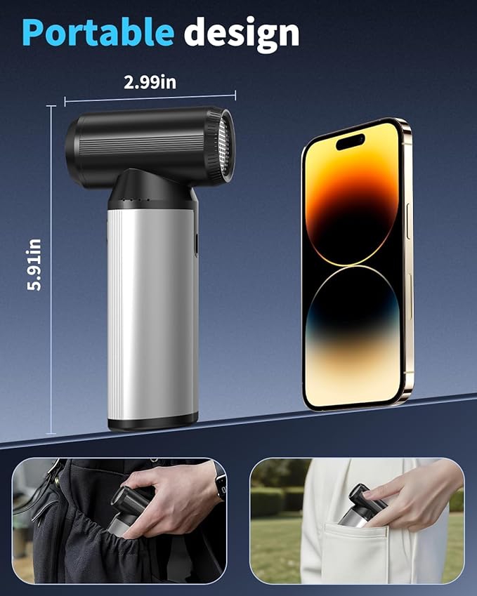Compressed Air Duster, 2-in-1 Air Duster & Vacuum with 320000RPM Brushless Motor, Electric Air Duster Rechargeable, 3-Gear Adjustable Air Blower for Keyboard, Computer, Car, Home, Outdoor Cleaning
