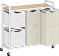 HOOBRO Laundry Sorter with 4 Section, 34 Gal. (127 L) Laundry Hamper with Wheels, Rolling Laundry Basket with Shelves, Pull-Out Detachable Bags, Side Pockets, White, Natural and Beige WNE14XY01N1