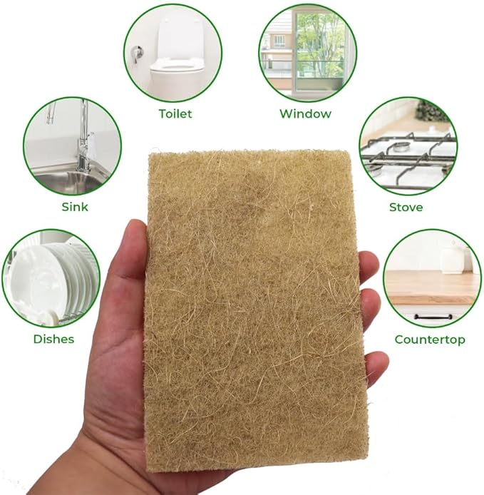 Natural Scouring Pads 15 Pack- Non-Scratch Sisal Cleaning Scrub Pads for Dishes, Eco-Friendly Coconut Fiber Kitchen Scrubbers for Pans and Pots, Compostable, Biodegradable
