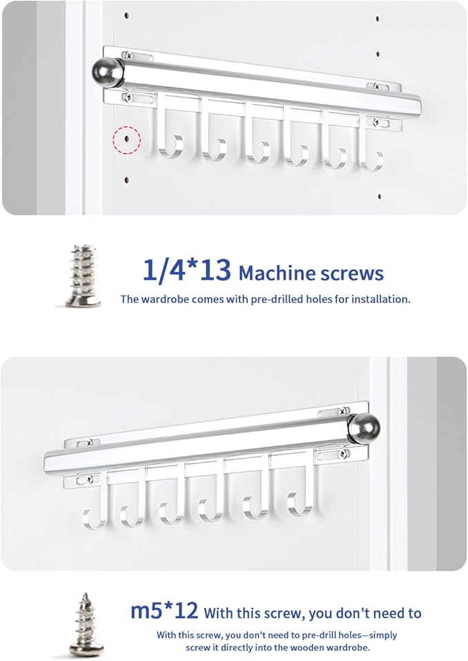 BaiNong 16.5" Valet Rod for Closet Pull Out With 6 Hooks Valet Rods for Closets (2Pack Silver) Closet Valet Rod Slide Out