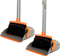 2-Pack Broom and Dustpan Set with Long Handle, Heavy Dust Broom and Dustpan Combo for Home，Kitchen, Office, Pet Hair(Gray Orange)