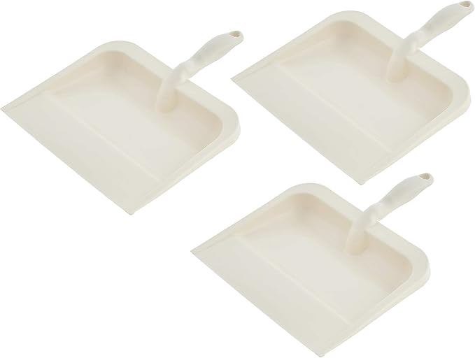 Superio Heavy Duty Plastic Dustpan with Comfort Grip Handle Beige, Durable, Lightweight Multi Surface Dust Pan Easy Broom Sweeping, 10 inch Wide