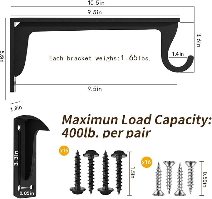 Closet Rod Brackets Heavy Duty Support 400 lbs WYGWP 10 inch Wall Mounted Closet Shelf Brackets with Rod Holder for Home and Closet Decor (4pack Black)