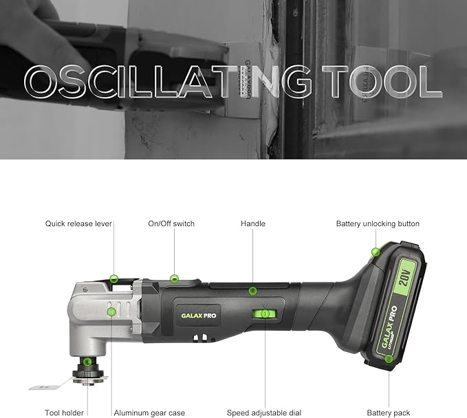 GALAX PRO Power Oscillating Tool, Cordless Oscillating Multi Tool 20V Lithium Ion with 2.0Ah Battery and Charger, 3pcs Blade and 10pcs Sanding Papers for Sanding, Grinding