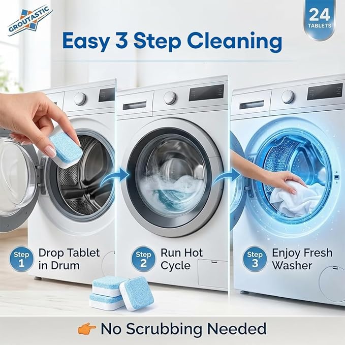 Washing Machine Cleaner Descaler Tablets 24 Pack – Deep Cleaning for HE Front Load and Top Load Washers – Septic Safe Eco Friendly Deodorizer for Drum and Tub Seal