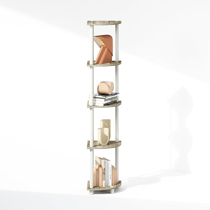 Furinno Turn-N-Tube Storage Shelves, 5-Tier Book Shelf, Corner Shelf, Toolless Open Shelves, for Organization and Storage, Living Room, Home Office, Hallway, Bedroom, Sonoma Oak