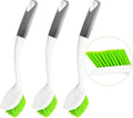 ITTAHO Dish Scrubber Set, Kitchen Brush for Cleaning with Scraper Edge, Green Multi-Purpose Scrub Brush with Handle for Dishes,Sink,Pots,Pans,Shower,Tile,Tubs - 3 Pack