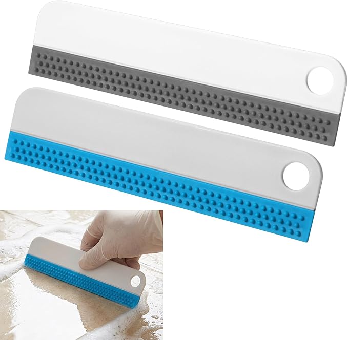 Small Rubber Squeegee 2 Pcs All-Purpose Mini Soft Rubber Window Squeegee Small Squeegees Window Scrubber Scraper for Kitchens Bathroom Shower Mirrors Car Windshield （Gray, Blue）