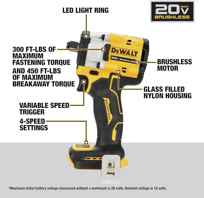 DEWALT ATOMIC 20V MAX* 1/2 in. Cordless Impact Wrench with Hog Ring Anvil (Tool Only) (DCF921B)