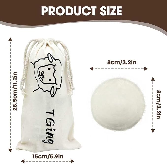 Reusable Wool Dryer Balls, 3.2-inch Handmade Felted Wool Balls (3-Pack), Softens Clothes, Naturally Reduces Drying Time and Static Electricity